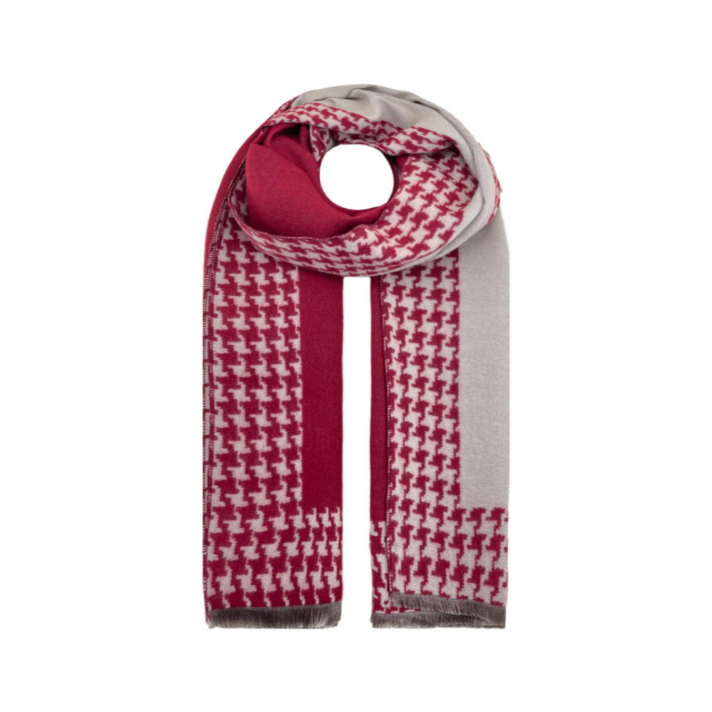 A&B Fashion SF21175-611 Ladies Scarf With Pepita Check Houndstooth Pattern - Red