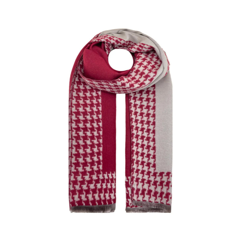 A&B Fashion SF21175-611 Ladies Scarf With Pepita Check Houndstooth Pattern - Red