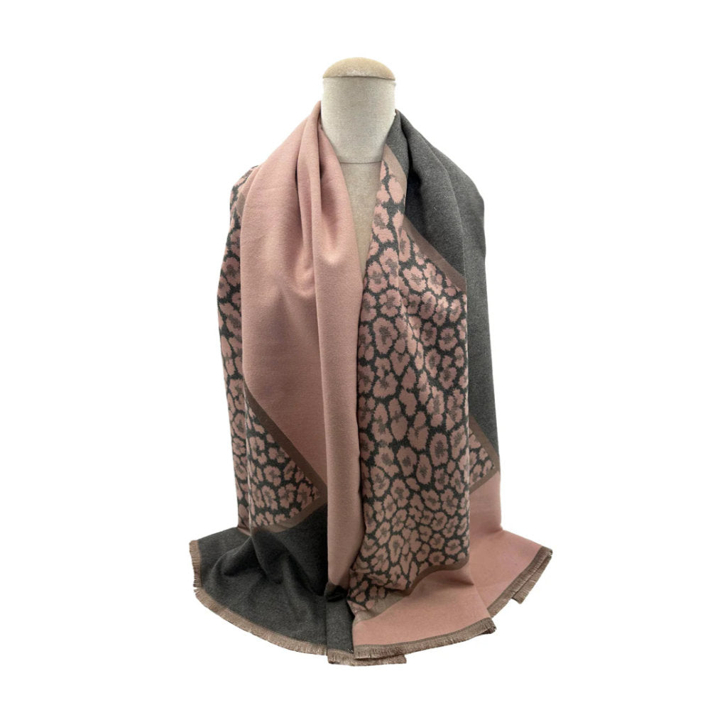 A&B Fashion SF23160-936 Mix Wool Leopard Print Scarves - Pink