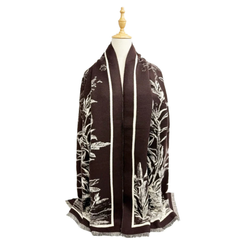 A&B Fashion SF25115-175 Soft Botanical Printing Scarf - Coffee
