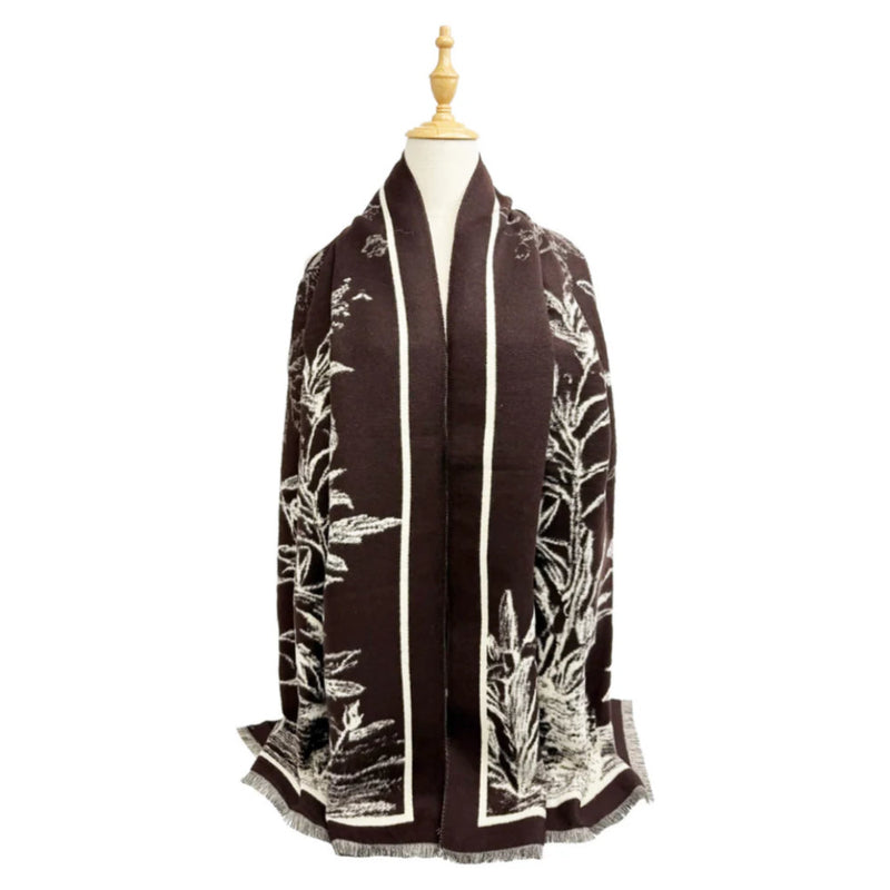 A&B Fashion SF25115-175 Soft Botanical Printing Scarf - Coffee