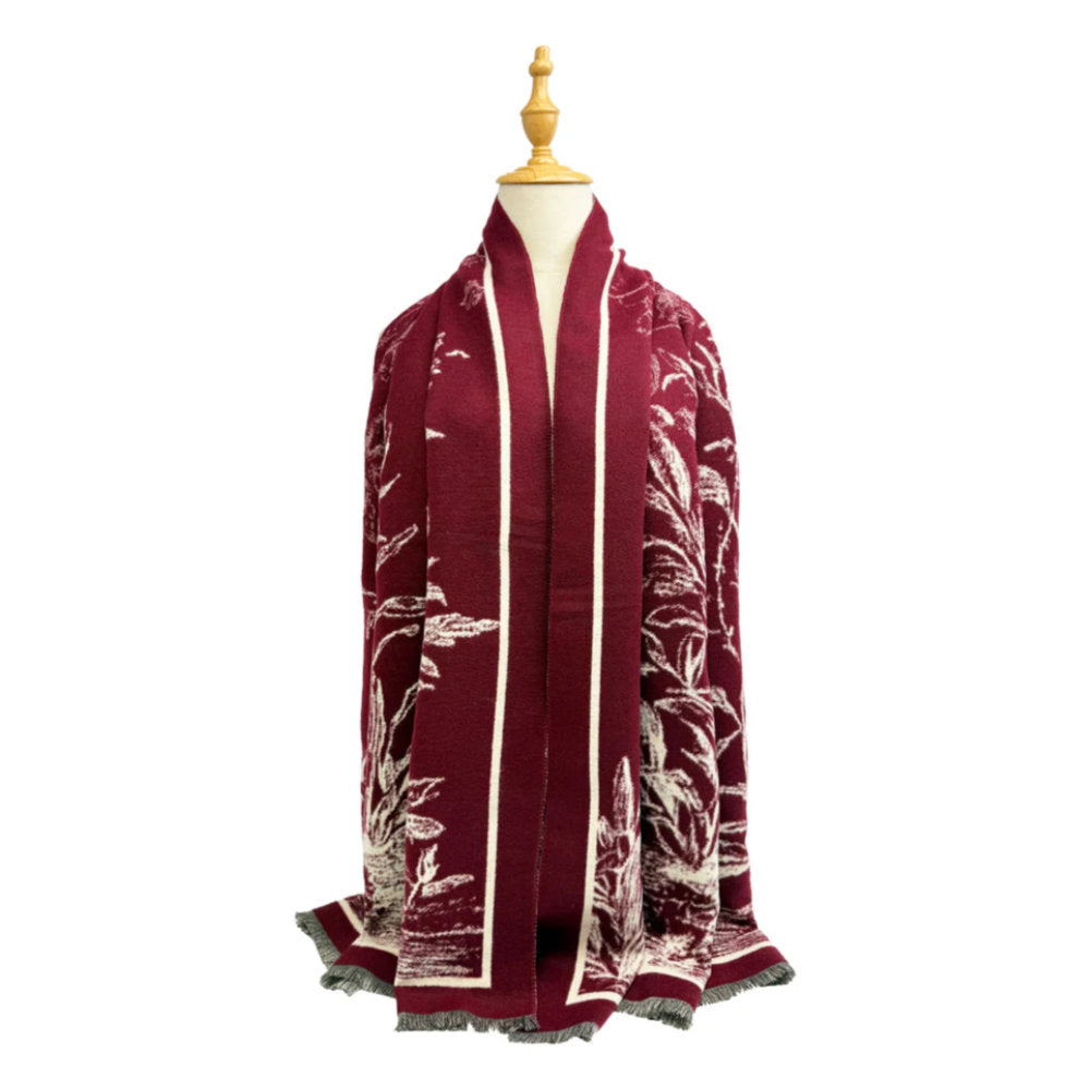 A&B Fashion SF25115-175 Soft Botanical Printing Scarf - Maroon