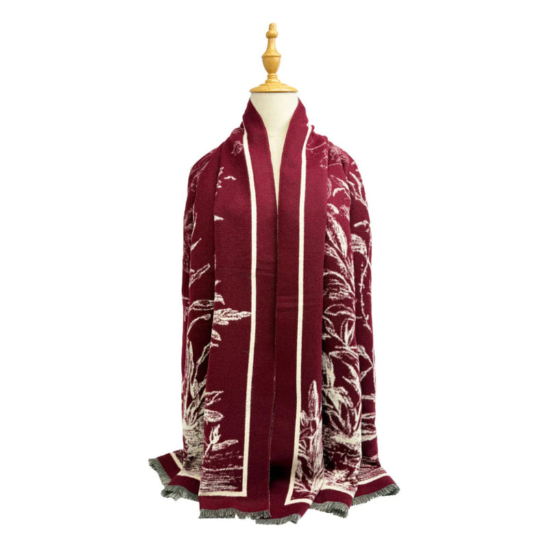 A&B Fashion SF25115-175 Soft Botanical Printing Scarf - Maroon