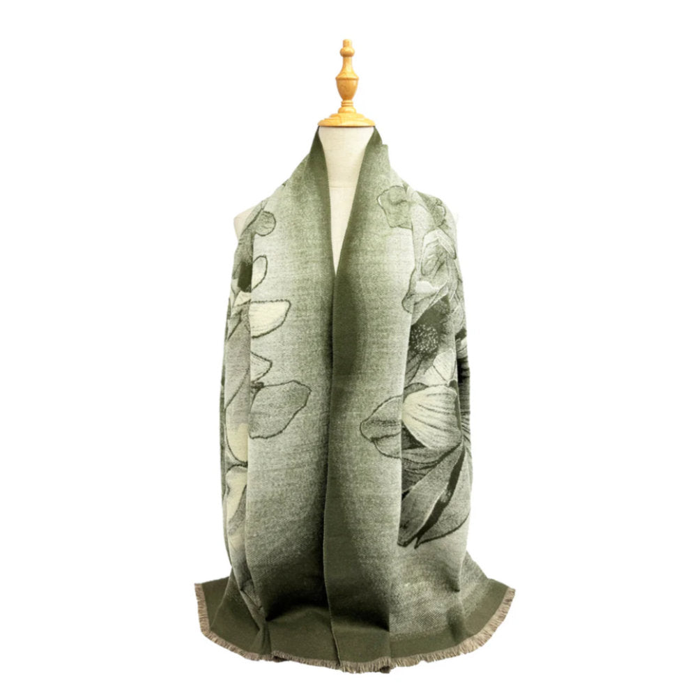 A&B Fashion SF25115-178 Soft Sunflower Printing Scarf - Khaki Green