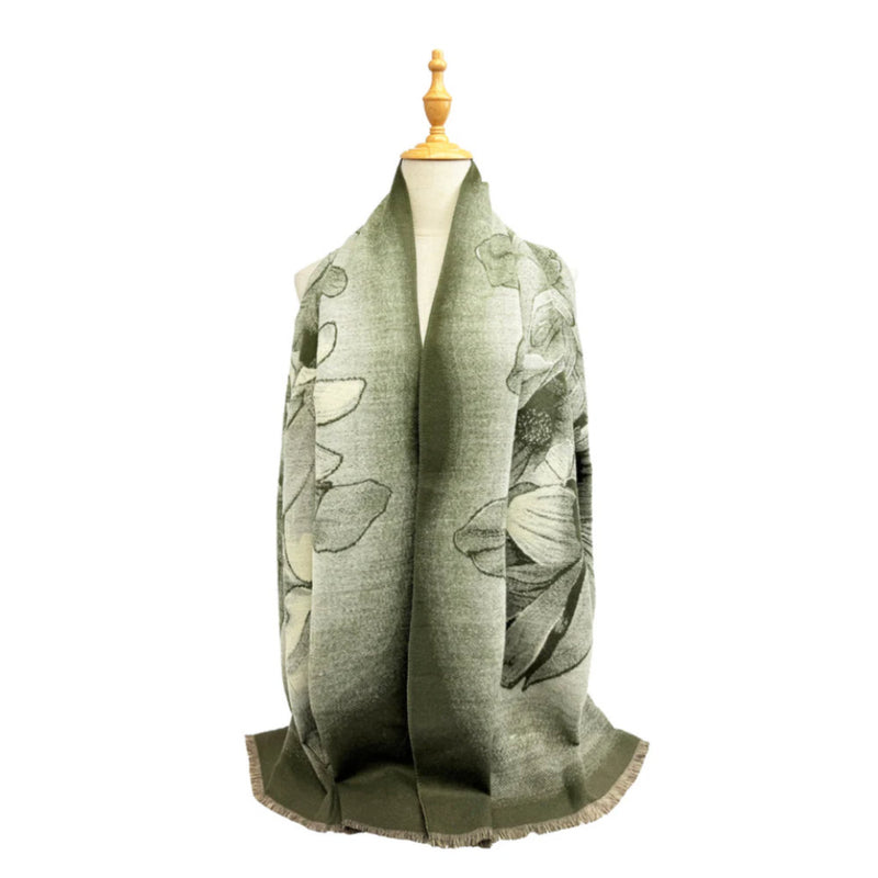 A&B Fashion SF25115-178 Soft Sunflower Printing Scarf - Khaki Green