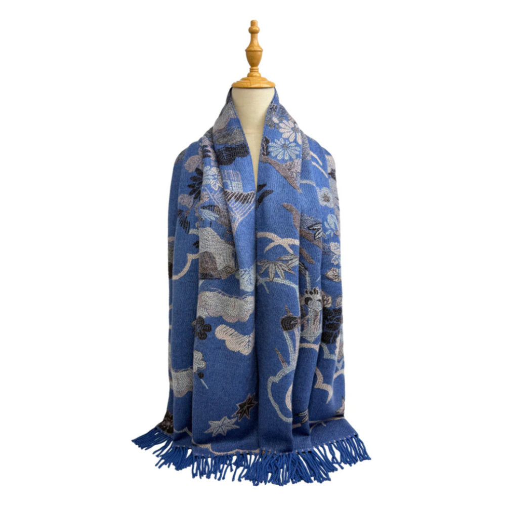 A&B Fashion SF25190-222 Galaxy of Flowers Printing Scarf with Tassels
- Blue
