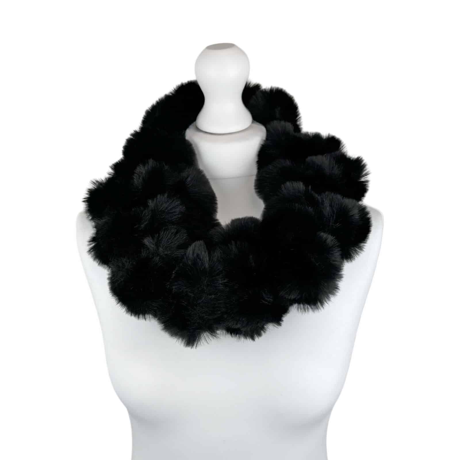 SH Sales Black Faux Fur Pom/Pom Snood SHFF982