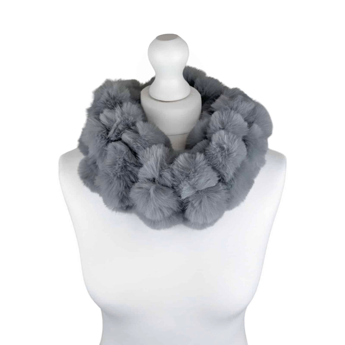 SH Sales Grey Faux Fur Pom/Pom Snood SHFF983