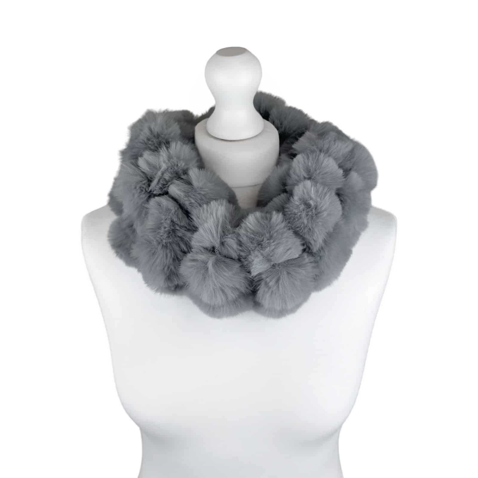 SH Sales Grey Faux Fur Pom/Pom Snood SHFF983
