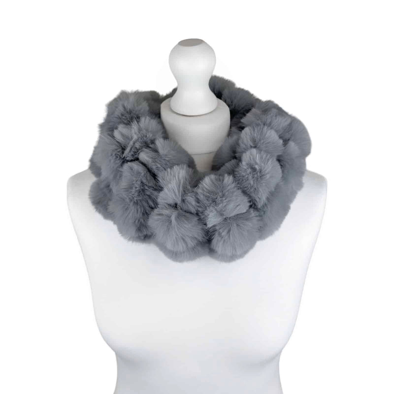 SH Sales Grey Faux Fur Pom/Pom Snood SHFF983