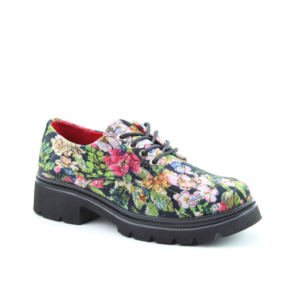 Heavenly Feet Karis Black Multi Floral Velour Shoes