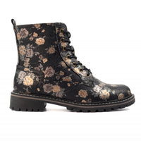 Lunar Dazzle Black Floral Ankle Boots GLW037 BK