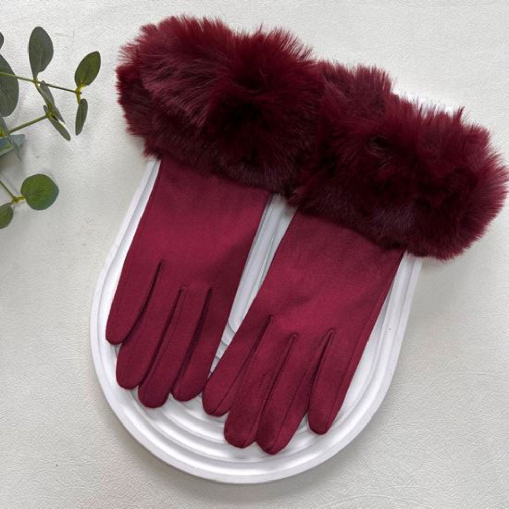 Reevo G223-1 Maroon Faux Fur Gloves