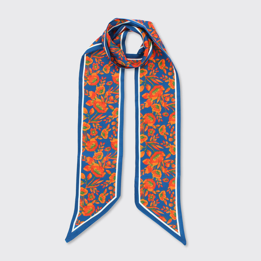 Millie Mae Maeve Floral Tie Scarf - Teal/Rust