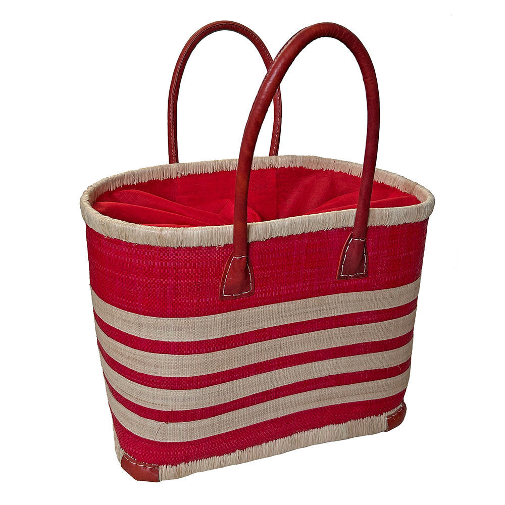 Basket Basket Medium Porto Stripe Basket Bag - Red - MAB268M