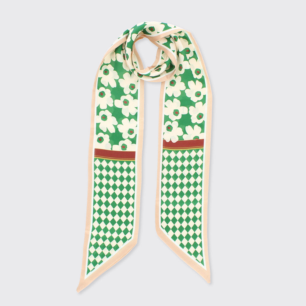 Millie Mae Roslyn Floral Tie Scarf - Green/Cream